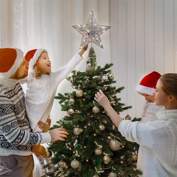 Juletræstjerne Topper med Lys, Glimtende Juletræstjerne med LED-lys Ornament Fest Hjemindretning Juledekorationer