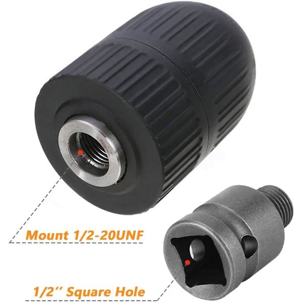2-13 mm Keyless Drill Chuck, Mount 1/2-20UNF Quick Change Converter with 1/2 Inch Square Socket-FS-