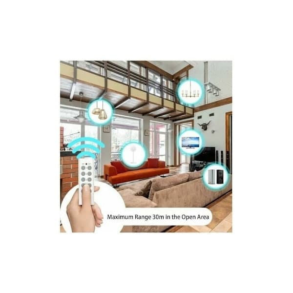 Set of 5 programmable power outlets, wireless remote control outlet with 2 remote controls, 2 batteries included, 30 m control distance in open A-FS-