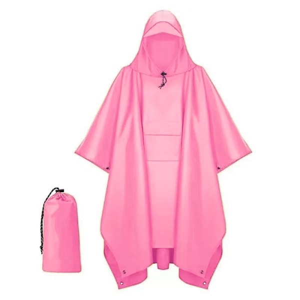 Återanvändbar Regnponcho Vuxen Vattentät Poncho Lätt Vattentät Regnrock för Utomhusvandring Camping Cykling Resor-FS2- Pink
