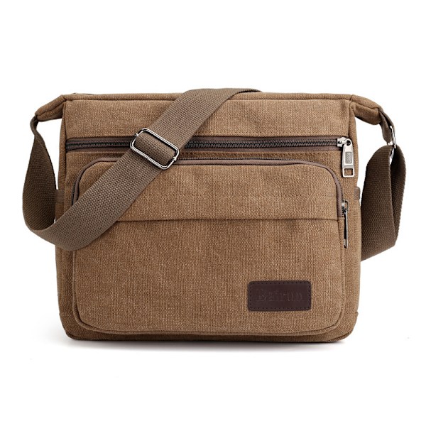 Vattentät axelväska i mellanstorlek, canvas crossbody-väska med flera fickor för män och kvinnor, avslappnad herrportfölj (M)-FS5-