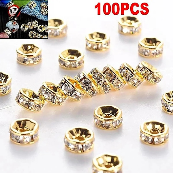 100 st 5/7/10 mm Rondellskiva 316 rostfritt stål Kristalldistanspärlor med strass för smyckestillverkning DIY-armband 1164
