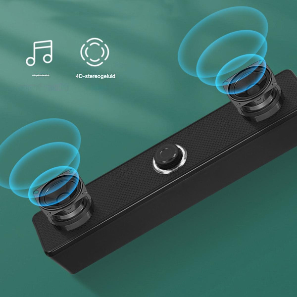 Speaker - USB Soundbar - Wired Control - For Computer - Stereo Sound - For Work & Gaming - No Bluetooth - Black - Long Format - 1 Piece-FS-