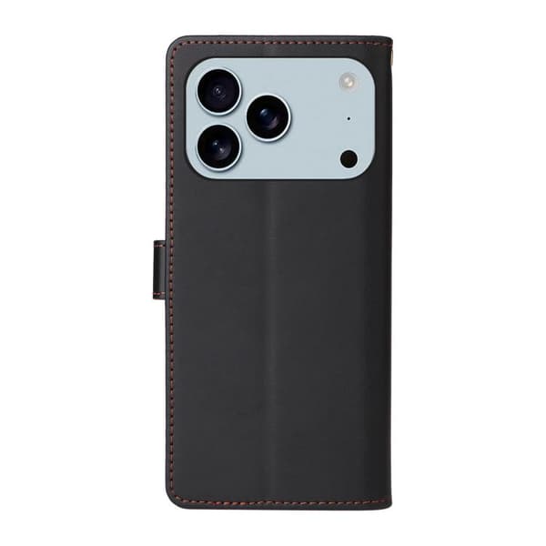 iPhone 17 Pro Max Leather Case with Six Card Slots and Strap Svart