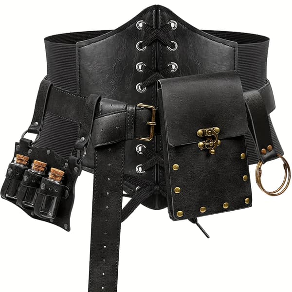 Viking Renæssance Kostume Bæltetaske Sæt med Sværdfrø og Eliksirflaskeholder til Middelalder Cosplay Brown