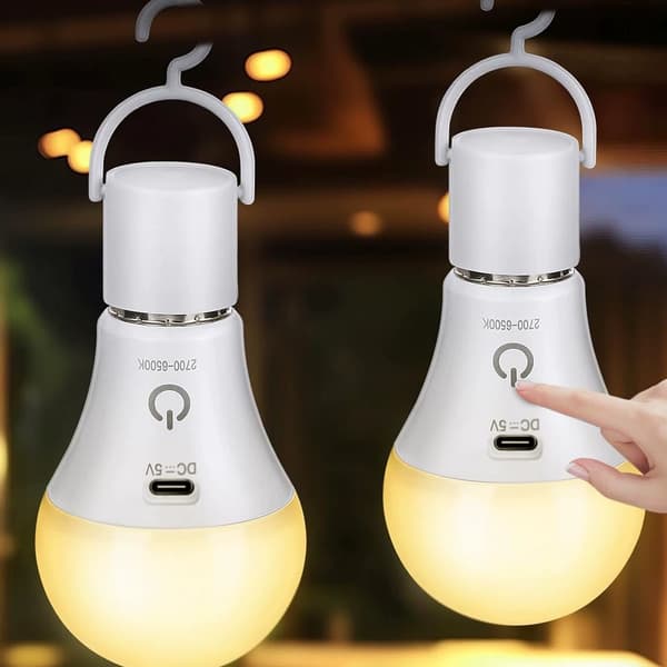 2-pack Rechargeable LED Lamp with Remote Control – E27, USB, 3 Colors, Dimmable, Touch Control, Outdoor and Emergency Light 2-Pack