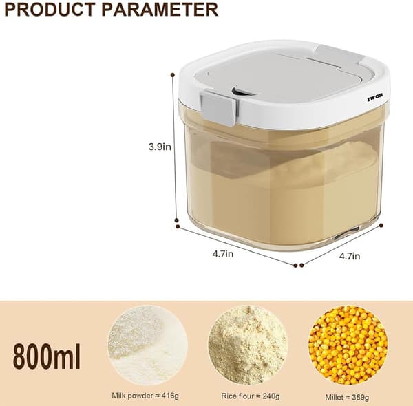 Mjölkpulverburk med sked 800ml stapelbar, för kaffe mjöl socker te klar