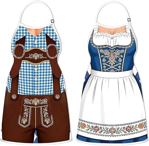 Oktoberfest-förkläde 2 st justerbart, bayerskt grillförkläde med roligt tryck, matlagningsförkläde med öltema för grillfest utomhus