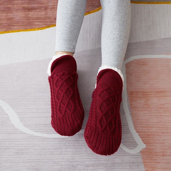 vinterstrømper varmestrømper fluffy tykke strømper hjemmesko b vinrød-FS2- vinröd 43-45