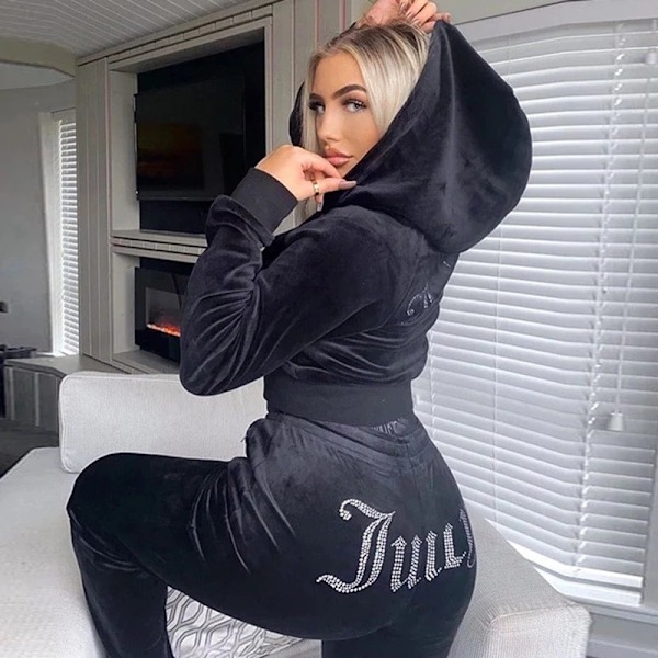 Naisten sametti Juicy verryttelypuku Couture kaksiosainen verryttelypuku -1 musta black L
