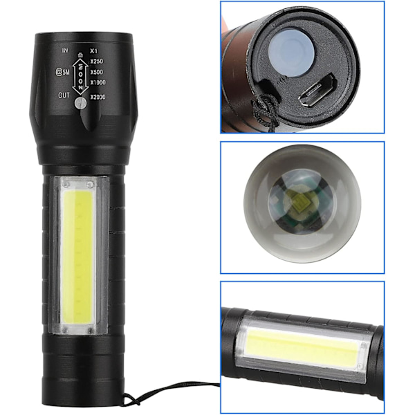 2 st Zoombar USB Uppladdningsbar Taktisk Ficklampa, Super Stark