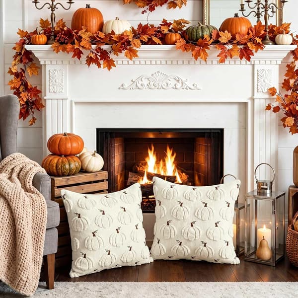 Pudebetræk sæt 2 stk. 45x45cm efterår, græskar pyntepude til Halloween Thanksgiving, indendørs udendørs have sofa stue efterårsindretning