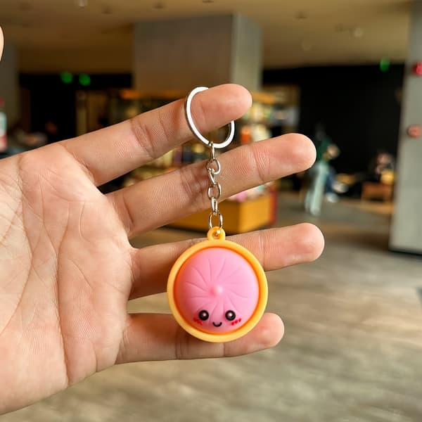 dumpling squishy nøglering, klemme nøglering, dumpling fidget legetøj, sjov nøglering til angst og stressreduktion