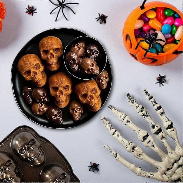Halloween Dødningehoved Bageform Let at Bruge og Rengøre 3D Dødningehoved Form Kage Muffin Form til Bagning-FS-