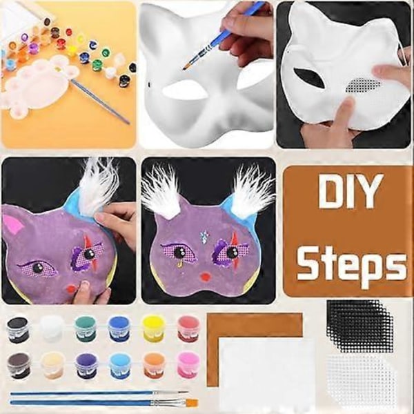 Kattemaske med pels og nettingøye, tomme papirmasker for DIY, hvite malepapirmasker, kattemaske for DIY Halloween Mardi Gras-fest-FS3- Maroon-24pcs