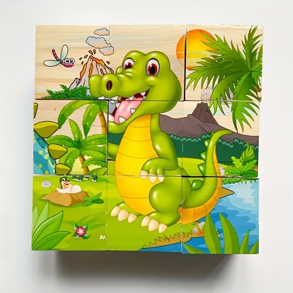 Træpuslespilsklodser 9-kube havdyr til børn pædagogisk legetøj Dinosaurs Mixed Color