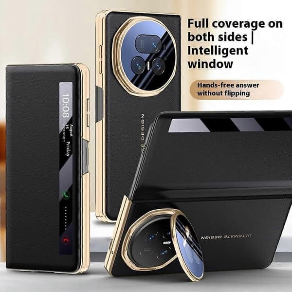 Honor Magic V5 5G Case - Smart View Window, Leather Phone Cover with Metal Lens Stand