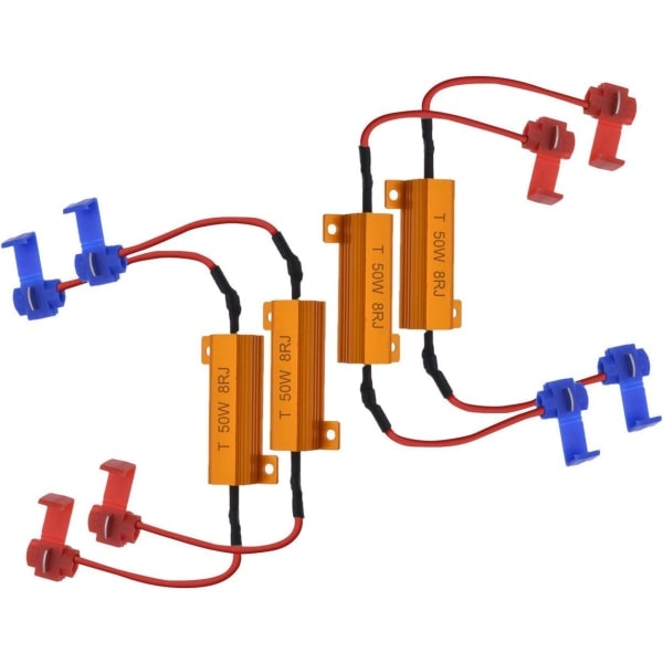4 stk. 50W 8 Ohm LED Belastningsmodstand Forlygte Belastningsmodstand Tågeforlygte Dekoder LED Blinklys Modstand Dekoder Kabel