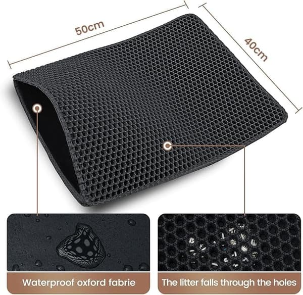 OBOSOE Cat Litter Mat, Litter Box Mats with Honeycomb Design, Non-Slip and Waterproof black black