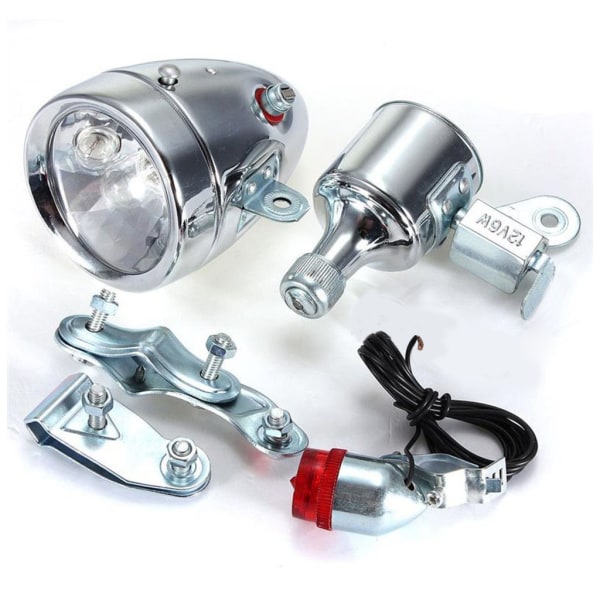 Sykkel 12V 6W Generator Frontlykt Baklyktsett Friksjonsdynamo Lyssett-X44-