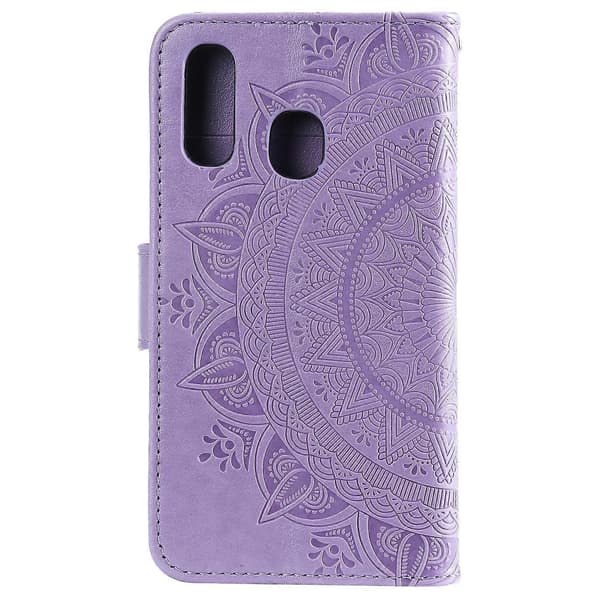Embossed Mandala Flower Stand Wallet Leather Case for Samsung Galaxy A40 Purple