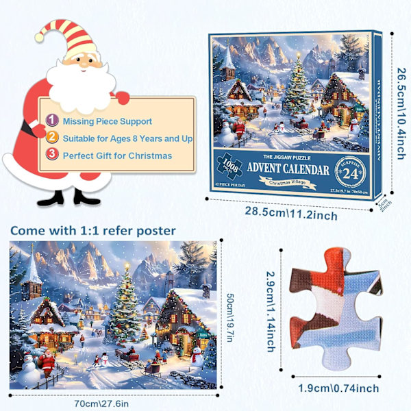 Adventskalender Puslespill - 1008 Deler Puslespill, Adventskalender Puslespill for Voksne og Barn, Julpuslespill, Jul, Gave