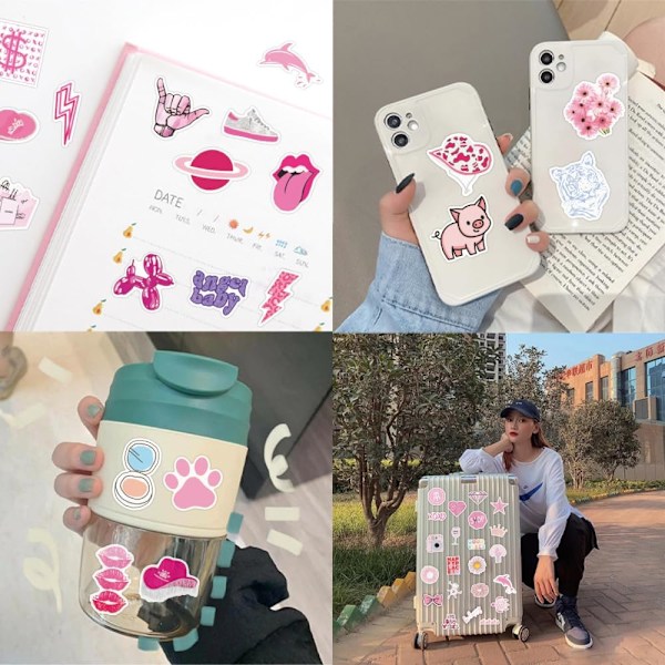 100 stk. Preppy Klistremerker Rosa Klistremerkepakke Estetiske Klistremerker Vannflaske Smile Klistremerker Vinyl Vanntette Klistremerker Dekaler