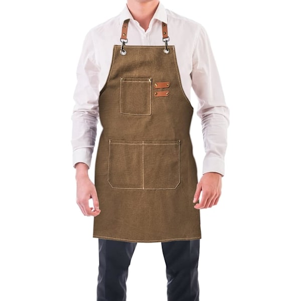 Herrkök Förkläde (Brun) - Canvas Förkläde med 3 Fickor, Vattentätt & Justerbart - Grillning, Restaurang, Trädgård, Snickare, 78 * 68cm A