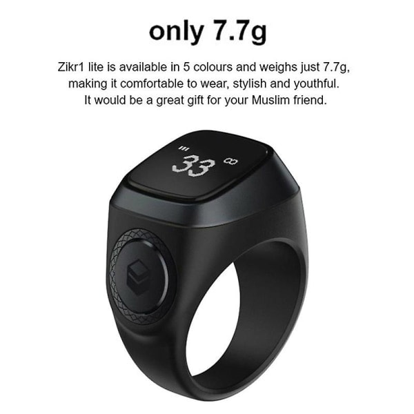 Smart Tasbih Telleren Ring for Muslimer Zikr Digital Tasbeeh 5 Bønnetidsminner Bluetooth