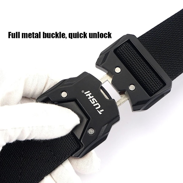 VATLTY Nytt unisex elastiskt bälte hårdlegering Snabbspänne Tålig stretch nylon Herr Militärt taktiskt bälte Arbetstillbehör Mörkgrått set-FS1- Dark gray set 105cm