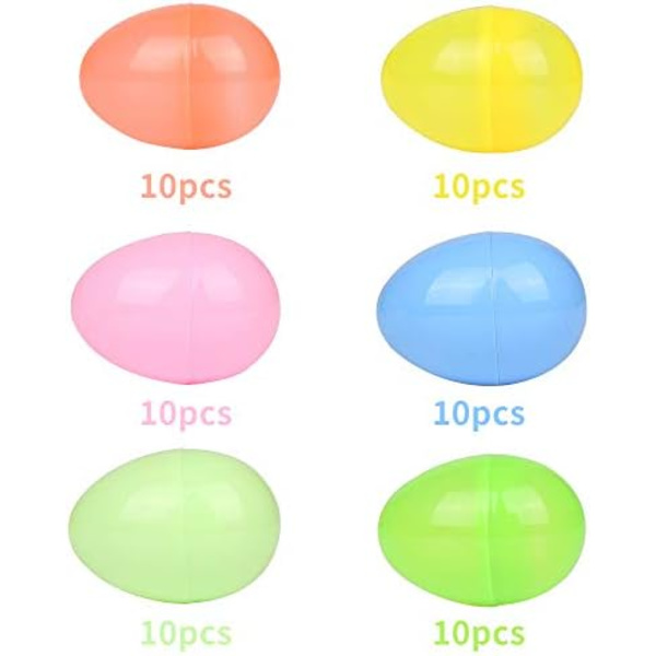 60 Pieces Empty Plastic Easter Eggs Surprise Eggs for Egg Hunt Mixed-FS-