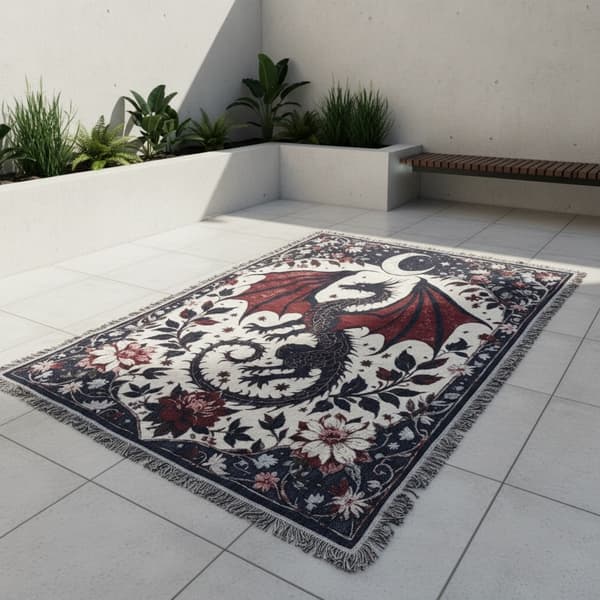 Udendørs tæppe bærbart fortykket picnictæppe campingovertræk 160x130cm polyester jacquard 160x130cm Red Dragon