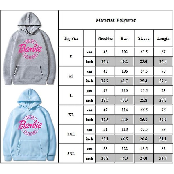 Barbie Movie Hoodie Sweatshirt T-shirt Pullover Par Hood Top Rosa Pink S