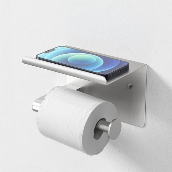 Toiletpapirholder i børstet nikkel til vægmontering med hylde til ekstra store ruller, rustfrit stål, rustfri til badeværelset