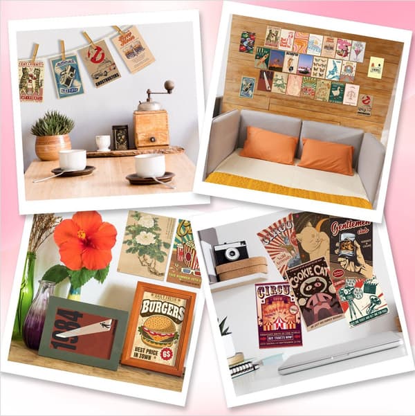 Postkort 50-pak bladstil botaniske retrokort blank bagside robust karton 15x10cm til boligindretning kunstgave