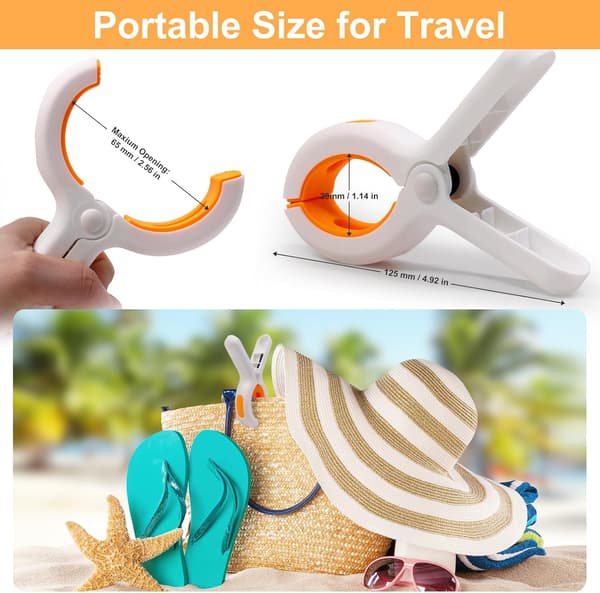 Beach Towel Clips - 6 Pcs Large Plastic Laundry Clips for Deck Chair Sun Lounger Cruise
