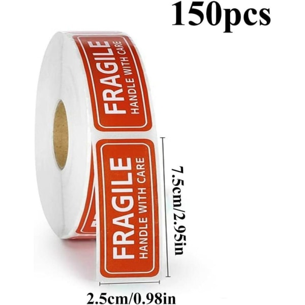 150" Fragile" Etiketter, Fragile Etiketter, Frakt och Förpackning Varningsetiketter, Skador RiskVarningsetiketter, Varningsetiketter 2,5*7,5 cmRöd， KoleZy
