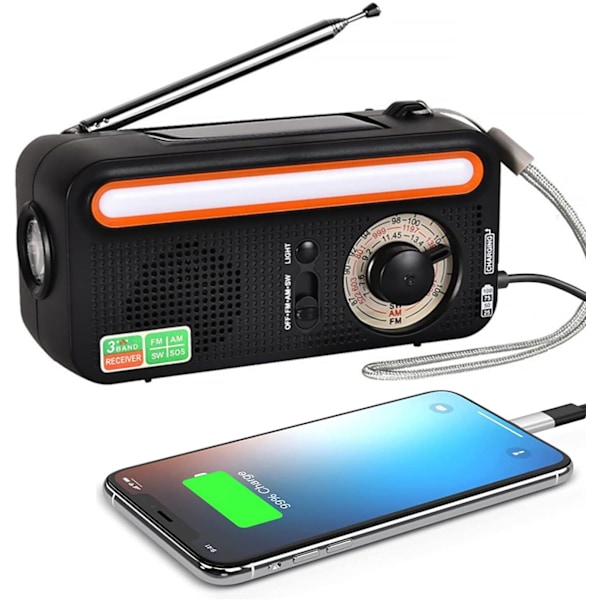 Nødradio, 2000mAh Værradio AM/FM/NOAA Håndsveiv