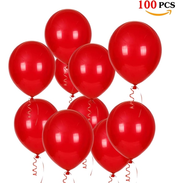100 Uppblåsbar Röd Ballong, 30 cm Röd BallongLatex för Grattis på födelsedagen BröllopsdagFestival Festdekorationer