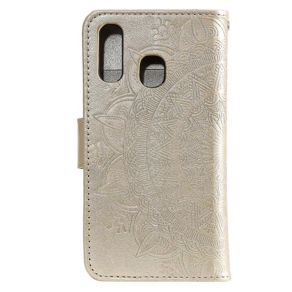 Præget Mandala Blomst Stå Pung Læderetui til Samsung Galaxy A40 Guld
