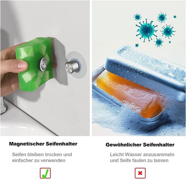 Magnetisk sæbeholder 6-pak sugekop vægmontering ingen boring rustfri til badeværelse køkken bruser hjem rustfrit stål