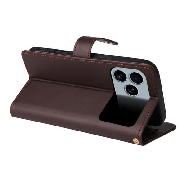 iPhone 17 Pro Max Leather Case with Six Card Slots and Strap Kaffe