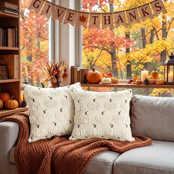 Pudebetræk sæt 2 stk. 45x45cm efterår, græskar pyntepude til Halloween Thanksgiving, indendørs udendørs have sofa stue efterårsindretning