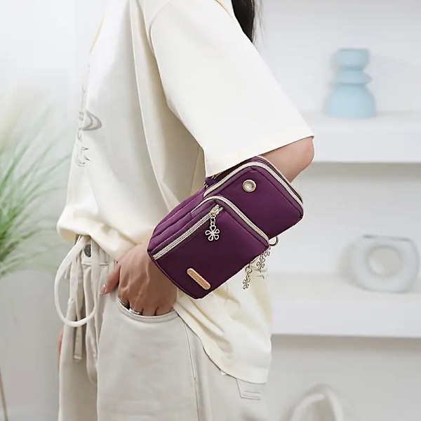 Mini Crossbody-väska för damer - Trendig axelväska i nylon med myntfack och plånbok -FS5-