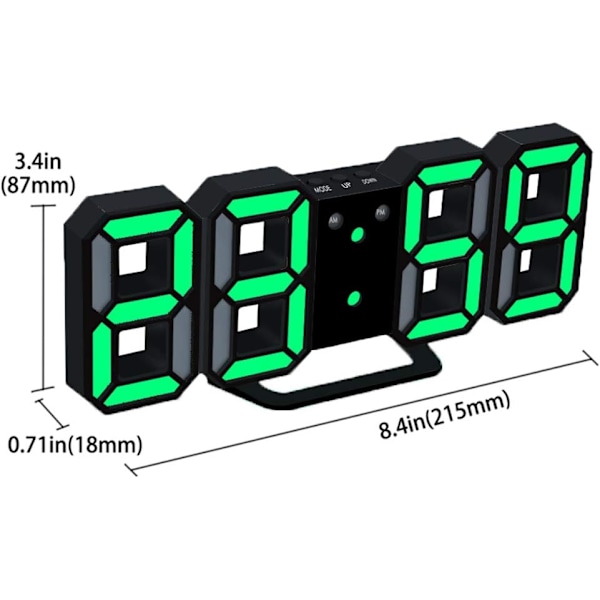 3D Digital Väckarklocka LED Väggklocka med 3 Justerbara Ljusstyrkor