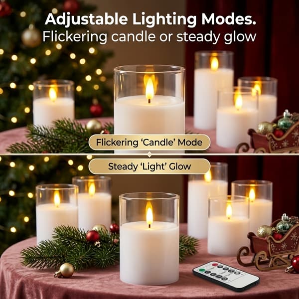 LED Flammefritt Lys med Fjernkontroll og Timer for Hjemmedekorasjon 6+2pcs Remote