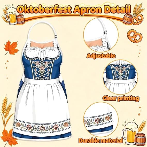 Oktoberfest-förkläde 2 st justerbart, bayerskt grillförkläde med roligt tryck, matlagningsförkläde med öltema för grillfest utomhus