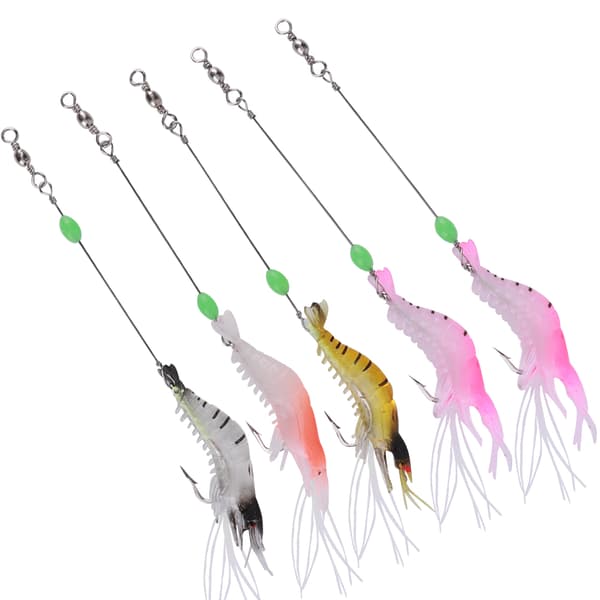 5 Pcs High Simulation Soft Luminous Artificial Shrimp Bait Fishing Tackle with Hook-FS- 0.1