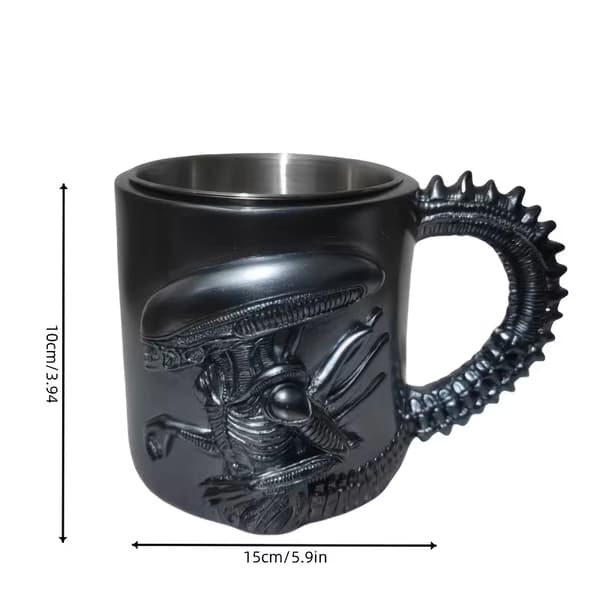 Reisekrus i rustfritt stål med morsomt romvesendesign – Gjenbrukbar gave til høytider mug B