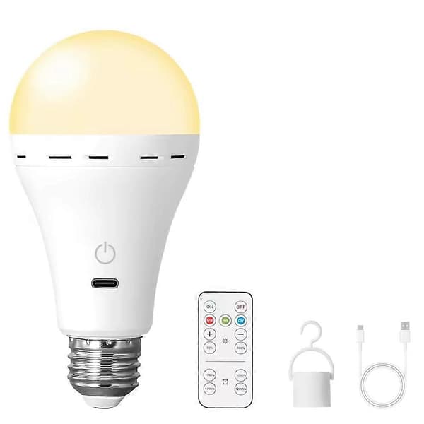 LED Rechargeable Light Bulbs with Remote Control E26 Battery Operated Light Bulb Smart 3 Colors Changeable Light Bulb with Hook 3 Color lamp